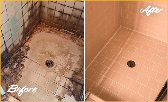 Before and After Picture of a Greenwich Township Shower Tile and Grout Cleaned to Repair Water Damage
