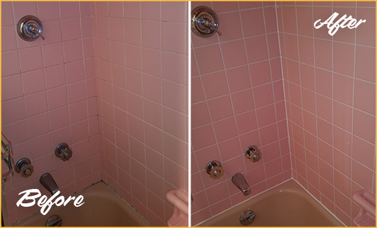 Before and After Picture of a Ocean Bathtub Caulked to Eliminate Mold