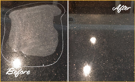 Before and After Picture of a Wall Granite Stone Countertop Polished to Remove Scratches
