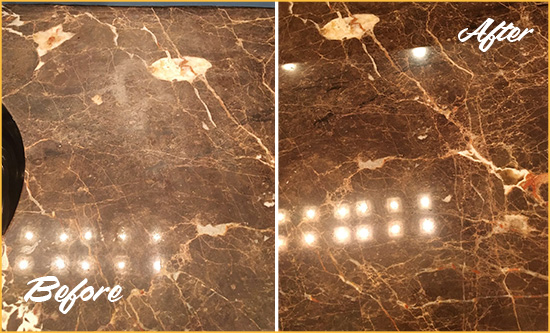 Before and After Picture of a Millville Marble Stone Countertop Polished to Eliminate Stains