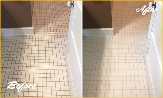 Before and After Picture of a Elmer Bathroom Floor Sealed to Protect Against Liquids and Foot Traffic