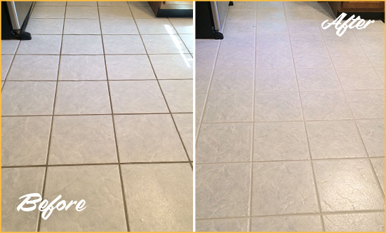 Before and After Picture of a Ocean Kitchen Ceramic Floor Sealed to Protect From Dirt and Spills