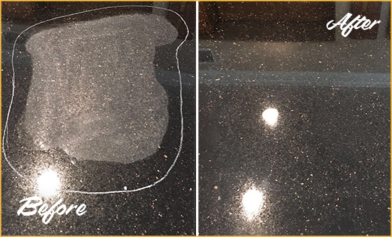 Before and After Picture of a Camden Hard Surface Restoration Service on a Granite Countertop to Remove Scratches