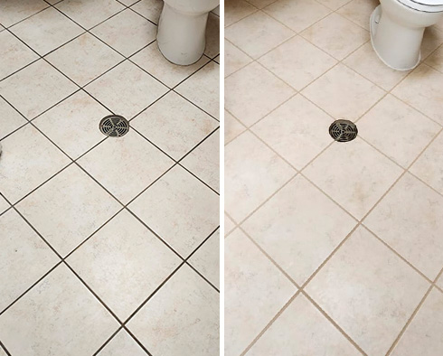 Restroom Floor Before and After a Grout Sealing in Wall, NJ