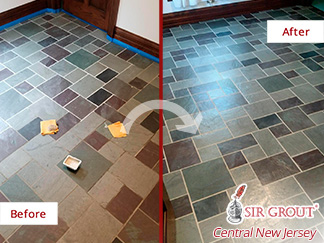 Before and After Picture of a Slate Floor Stone Cleaning Service in Wall, New Jersey