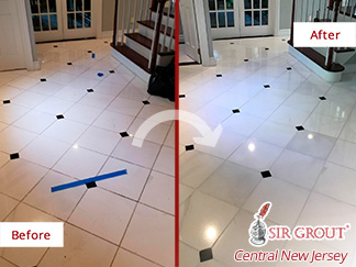 Before and After Pictute of a Marble Floor Stone Polishing Service in Holmdel, New Jersey