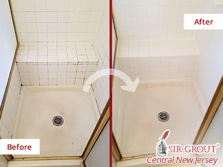 Before and After Picture of a Grout Cleaning Job in Burlington Township, NJ
