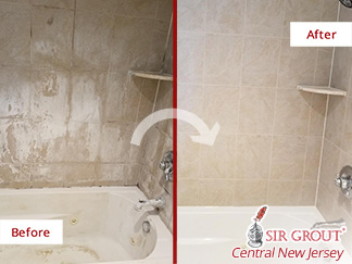 Before and After Picture of a Tile Cleaning Service in Marlboro, NJ