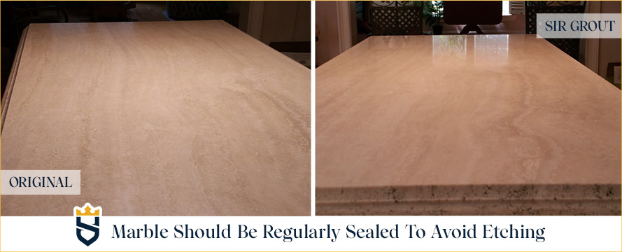 Marble countertops should be regularly sealed to avoid etching