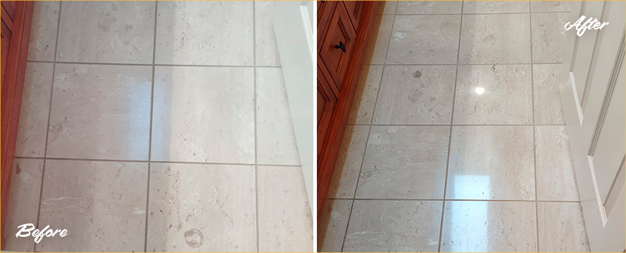 Argentino Marble Floor Before and After Stone Polishing in Evesham, NJ