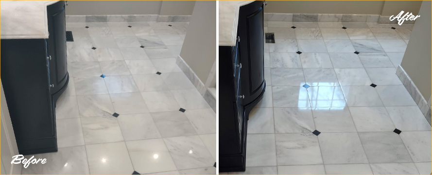 Floor Before and After Stone Polishing in Evesham, NJ