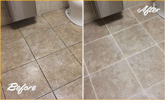 Before and After Picture of a Hazlet Restroom Tile and Grout Cleaned to Remove Soil