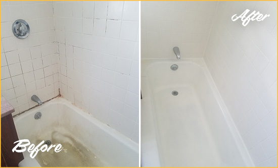 Before and After Picture of a Applegarth Bathtub Caulked to Repair Cracks