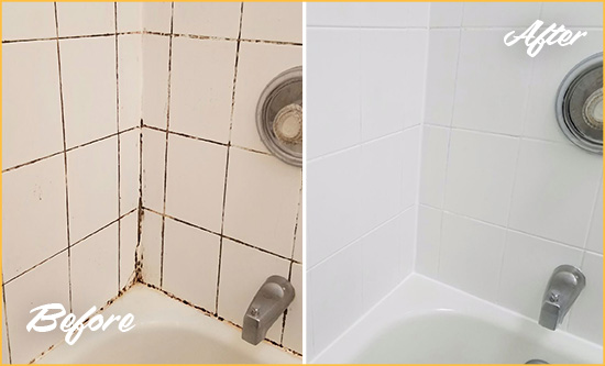 Before and After Picture of a Beach Haven Tub Caulked to Remove and Avoid Mold