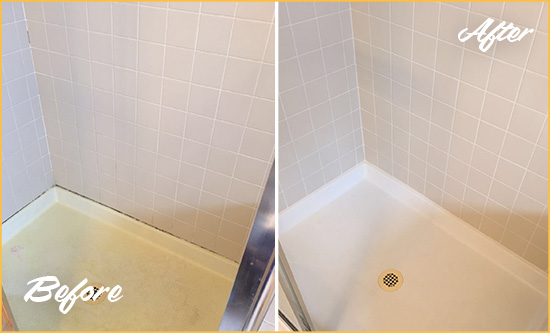 Before and After Picture of a Tinton Falls Shower Sealed to Remove and Protect Against Mold