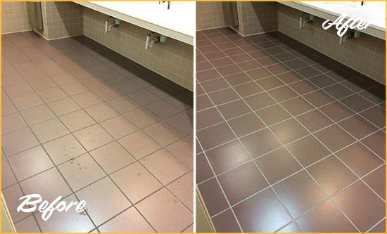 Before and After Picture of a Lawrence Township Restroom Sealed to Help Protect Against Scratches