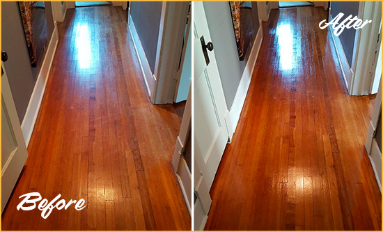 Before and After Picture of a Rumson Wood Deep Cleaning Service on a Floor to Eliminate Scratches