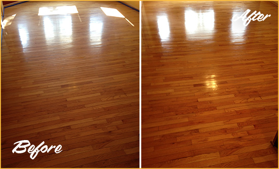 Before and After Picture of a Toms River Wood Deep Cleaning Service on a Room Floor to Remove Scratches