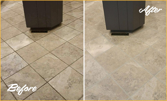 Before and After Picture of a Howell Kitchen Floor Grout Sealed to Remove Stains