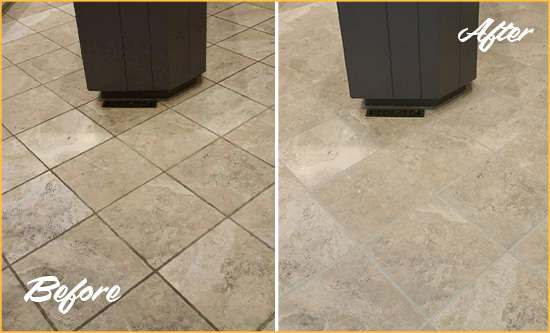 Before and After Picture of a Rumson Kitchen Floor Grout Sealed to Remove Stains