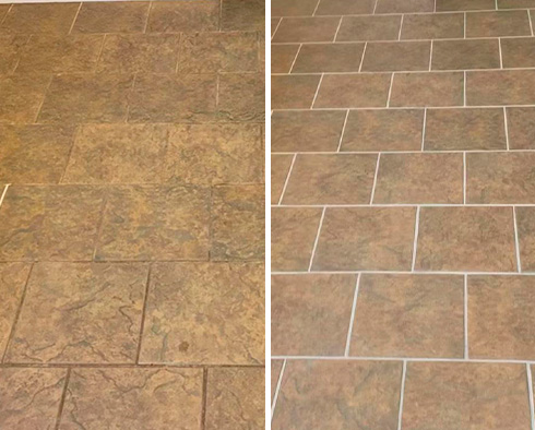 Porcelain Floor Before and After a Grout Sealing in Ocean