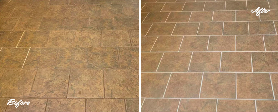 Porcelain Floor Before and After a Grout Sealing in Ocean