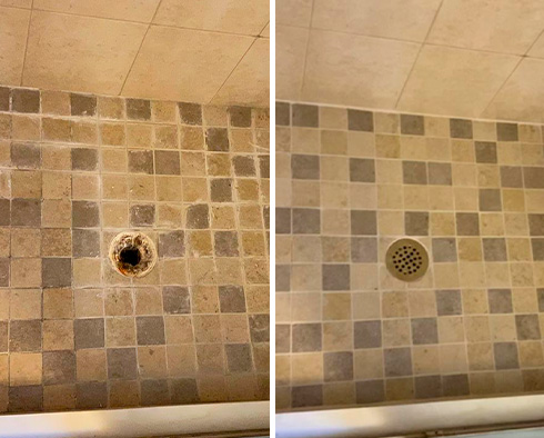 Shower Before and After a Grout Cleaning in Ocean, NJ