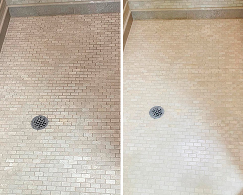 Shower Before and After Our Grout Cleaning in Brigantine, NJ