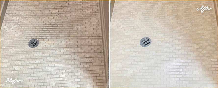 Shower Before and After Our Grout Cleaning in Brigantine, NJ