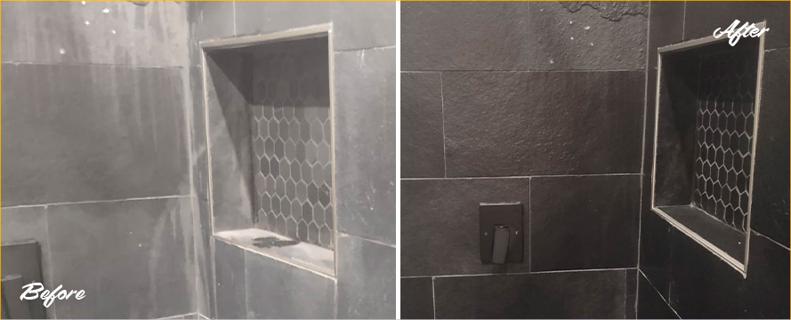 Limestone Shower Before and After a Stone Sealing in Toms River, NJ