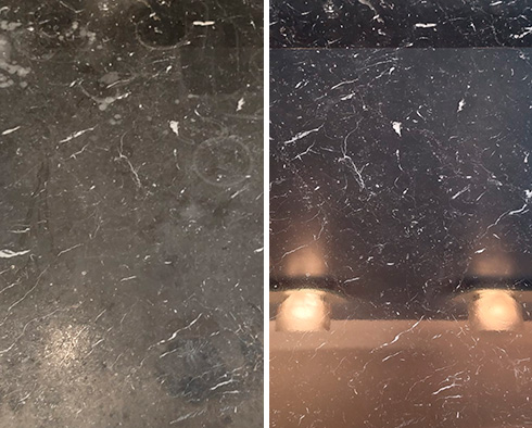 Black Marble Before and After a Stone Cleaning in Toms River