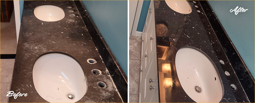 Marble Vanity Top Before and After a Stone Cleaning in Toms River