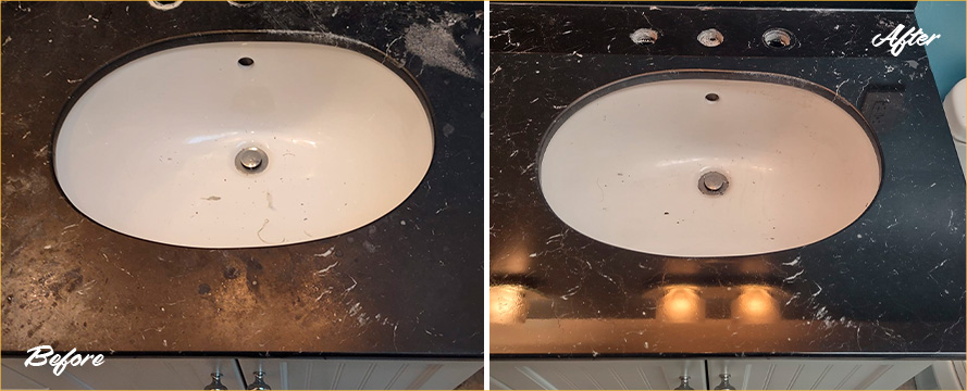 Vanity Top and Basin Before and After a Stone Cleaning in Toms River
