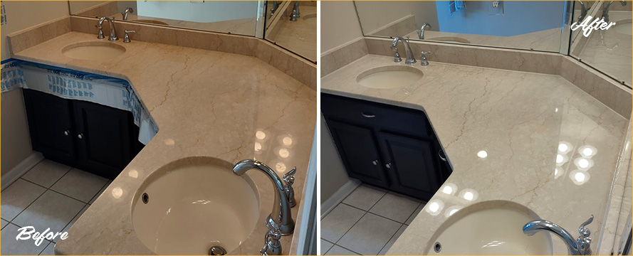 Travertine Vanity Before and After a Stone Polishing in Marlboro