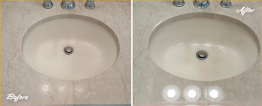 Vanity Top Before and After a Stone Polishing in Marlboro