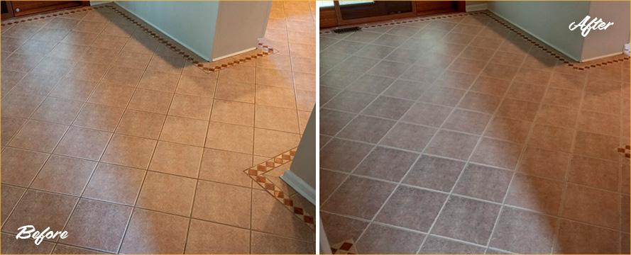 Ceramic Floor Before and After Our Grout Cleaning in Manalapan, NJ