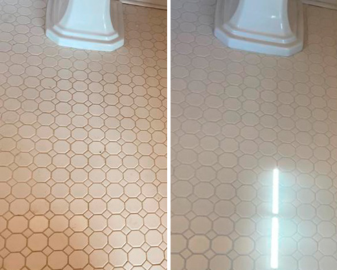 Bathroom Floor Before and After a Grout Sealing in Cream Ridge 