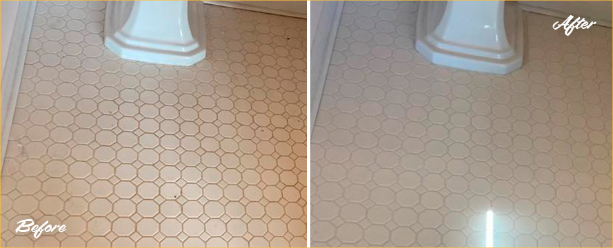 Bathroom Floor Before and After a Grout Sealing in Cream Ridge 