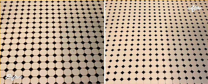 Ceramic Floor Before and After a Grout Sealing in Cream Ridge