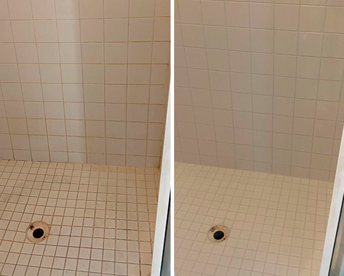 Shower Before and After a Grout Cleaning in Manasquan, NJ