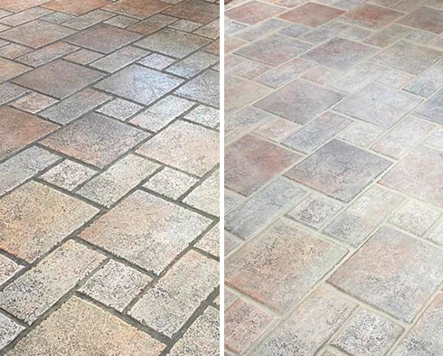 Floor Before and After a Stone Cleaning in Keyport, NJ