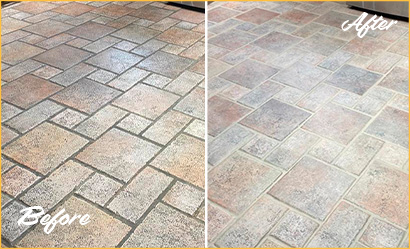 Floor Before and After a Remarkable Stone Cleaning in Keyport, NJ
