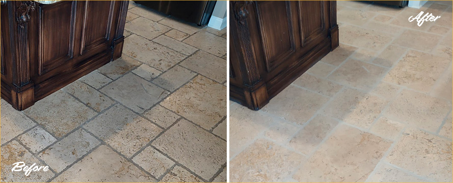 Floor Before and After a Superb Stone Cleaning in Cherry Hill, NJ