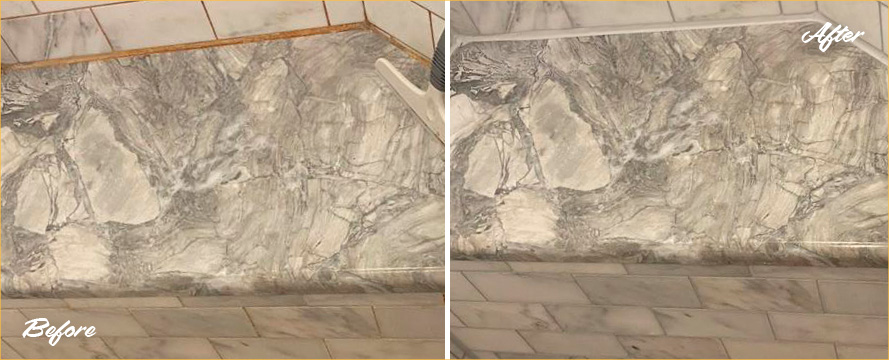 Close-up of Shower Seams Before and After a Grout Sealing in Perth Amboy