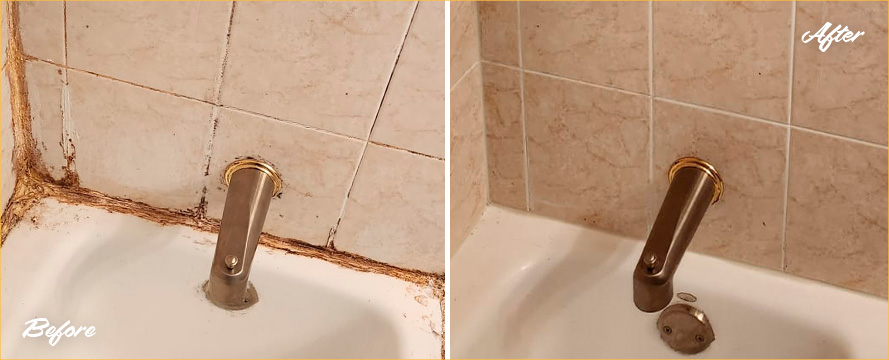 Bathtub Before and After Our Phenomenal Caulking Services in South Amboy, NJ