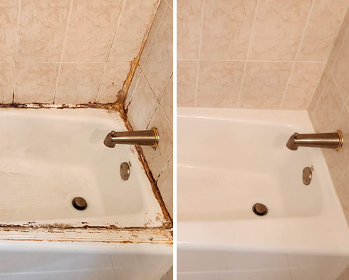 Bathtub Before and After Our Caulking Services in South Amboy, NJ