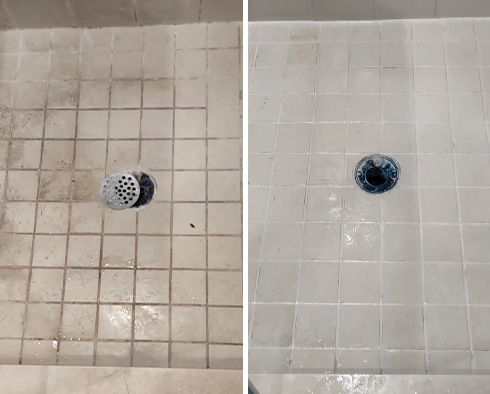 Shower Before and After a Stone Cleaning in Middletown, NJ