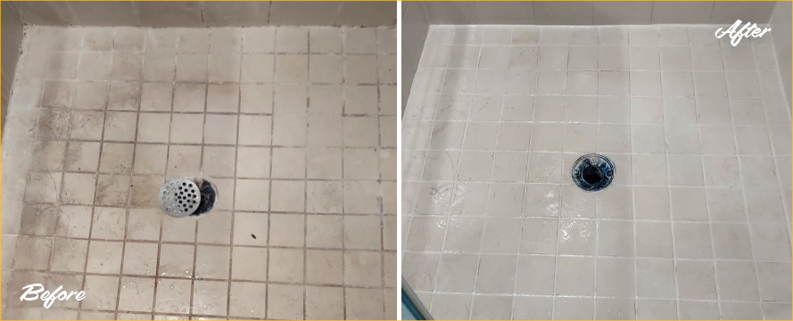 Shower Before and After a superb Stone Cleaning in Middletown, NJ