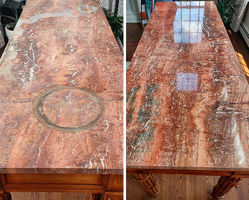 Table Before and After a Stone Polishing in Wall, NJ
