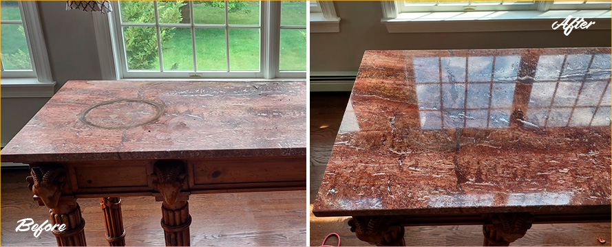 Marble Table Before and After a Superb Stone Polishing in Wall, NJ